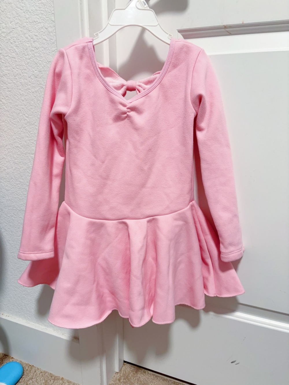 Fleece girl ballet bow decor dance dress thick Leotard with Skirt size 4T pink